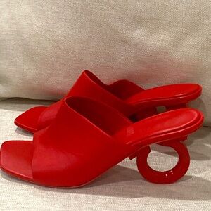 Salvatore Ferragamo LOGO Astro heeled mules sandals size 10 red leather open toe